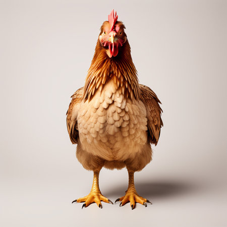 Full Body of Brown Chicken Standing Isolated on White Background - Farm Animals and Livestockの素材