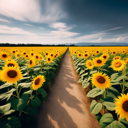 ields of Sunshine: Endless Beauty of Yellow Sunflowersの素材