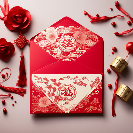 Chinese Red Envelopes: Traditional Symbol of Prosperity and Good Luckの素材