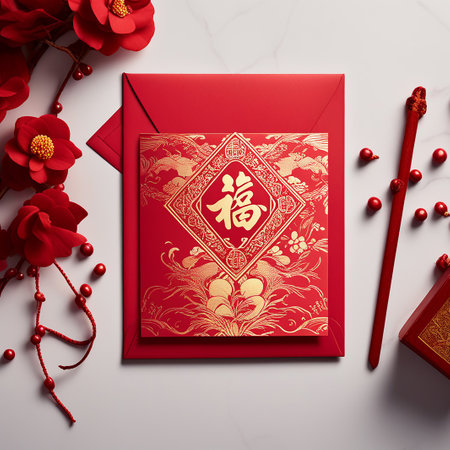 Chinese Red Envelopes Traditional Symbol of Prosperity and Good Luckの素材
