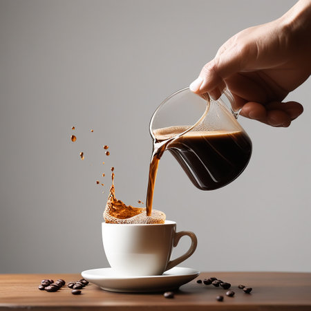 Side View of Hand Pouring Coffee into a Cupの素材