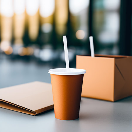 Convenient Coffee Delights: Takeaway Paper Cup with Straw Mockupの素材