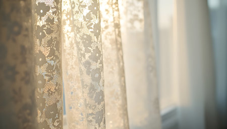 Rainbow mist blending with soft beams of light, creating subtle rainbow hues in a misty forest setting.の素材