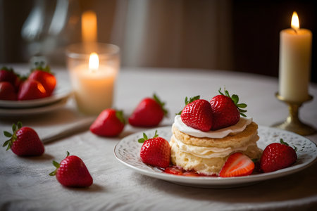 A pistachio semifreddo topped with crushed nuts, served under a string of cafÃ© fairy lights, creating a cozy and enchanting ambiance.の素材