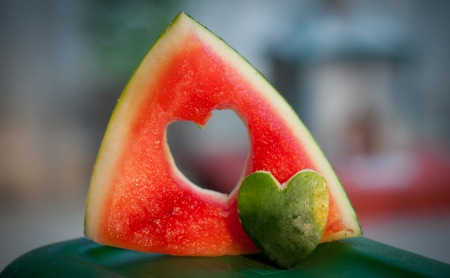 Watermelon cut as heart shapeの写真素材