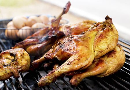 Grilled chicken on the grillの写真素材