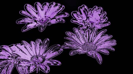 Flower made with neon light effect black backgroundの写真素材