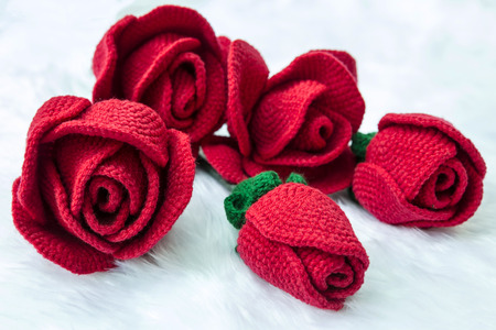 Rose knit with yarn handmadeの写真素材