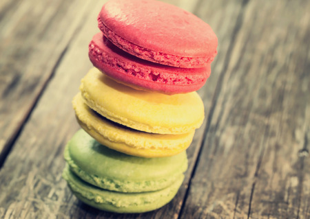 Macaroon colorful on the wooden floor with vintageの写真素材