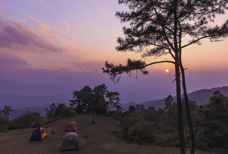Beautiful twilight time nature background mountains and sky at huai nam dang national park, Chiang mai, Thailandの写真素材