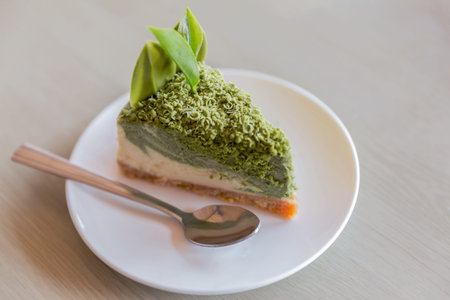 Green tea cheesecake closeup