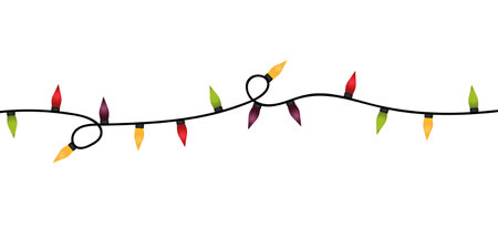 Colorful Christmas lights. Christmas lights shining on a white background. The light bulb shines.のイラスト素材
