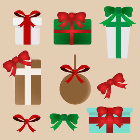 Icon Christmas with decorated tree and gift boxes. Colorful presents for holiday. Modern design. Christmas and New Year elements for decoration.のイラスト素材