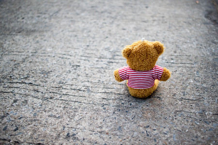 Teddy bear on Waiting on the Roadの写真素材