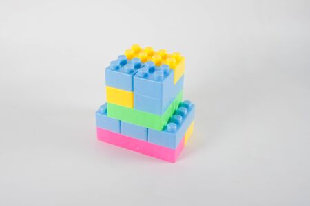 plastic toy blocks on white backgroundの写真素材