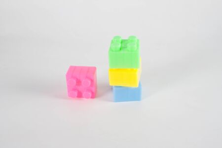 plastic toy blocks on white backgroundの写真素材