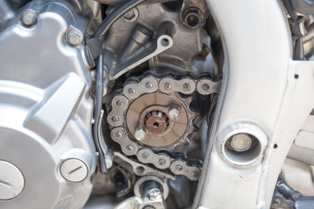 rear chain and sprocket of motorcycle wheel,slective focus