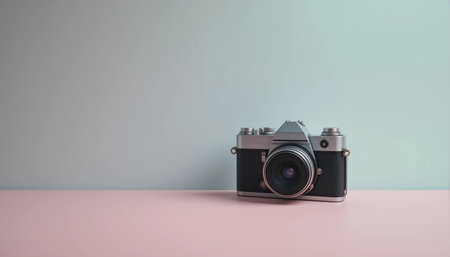 A Vintage Camera Enhanced by Pastel Tones and Creative Effects. Generative AI illustrationの写真素材