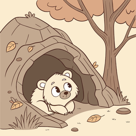 Illustration of a Cute Bear in an igloo in the forestのイラスト素材