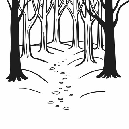 Forest path. Black and white vector illustration of a forest path.のイラスト素材
