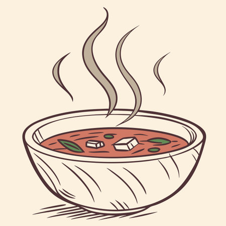 Sketch of a bowl of hot soup. Vector illustration.のイラスト素材