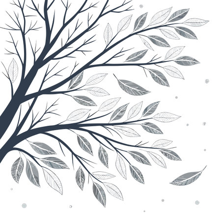 Abstract floral background with tree branches and leaves. Black and white vector illustration.のイラスト素材