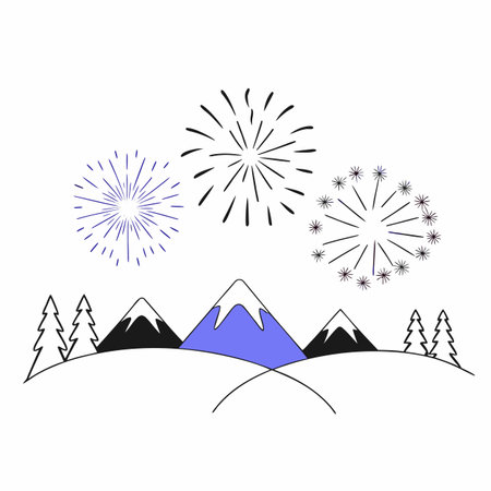 firework on the background of the mountains, vector illustration, iconのイラスト素材