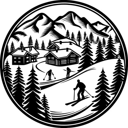 Ski resort.Vector illustration ready for vinyl cutting or t-shirt design.のイラスト素材