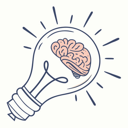 Hand drawn lightbulb with human brain inside. Vector illustration.のイラスト素材
