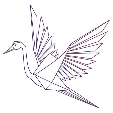 Crane origami isolated on white background. Vector illustration in line art style.のイラスト素材