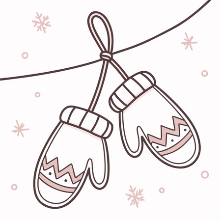Hand drawn vector illustration of Christmas mittens hanging on a rope.のイラスト素材
