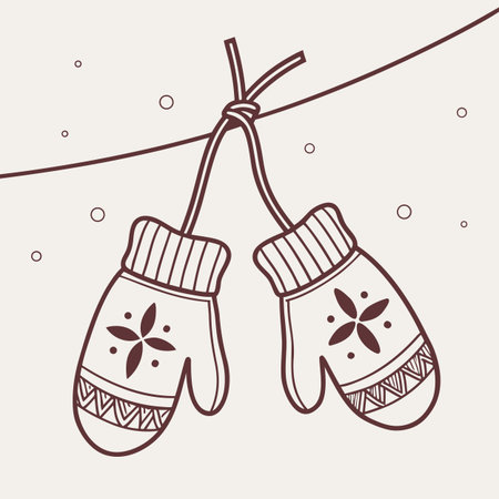 Vector illustration of mittens hanging on a rope. Winter clothes.のイラスト素材