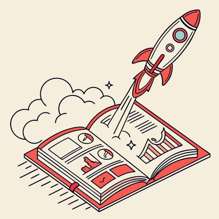 Open book with rocket, vector illustration in doodle style.のイラスト素材