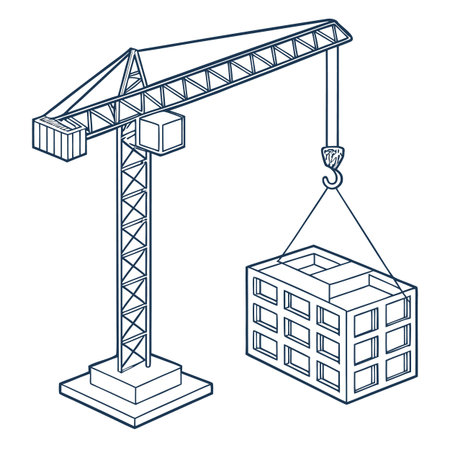 Crane and building icon. Isometric 3d illustration of crane and building vector icon for webのイラスト素材