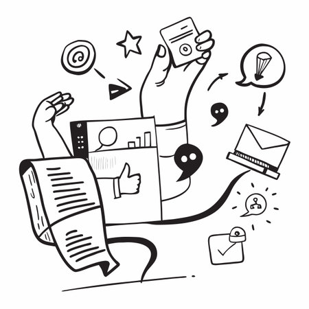 hand drawn doodle of business man working with a laptop and documentsのイラスト素材