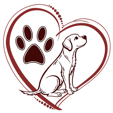 Labrador Retriever and paw in a heart. Vector illustrationのイラスト素材
