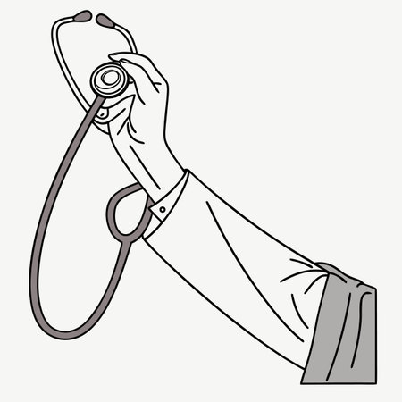 Hand holding stethoscope. Vector illustration of a doctor with stethoscope.のイラスト素材