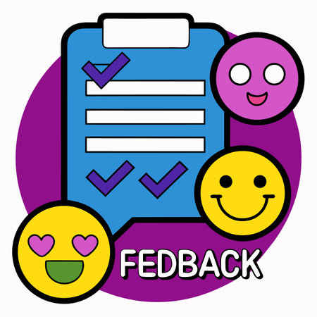 Feedback Colorful And Sticker With Happy Smiley Vector Illustrationのイラスト素材