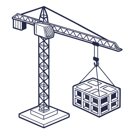 Isometric construction crane with cargo box. Vector illustration isolated on white background.のイラスト素材