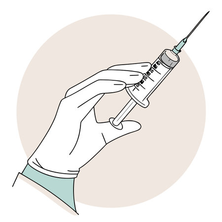 Illustration of a hand holding a syringe with a vaccine.のイラスト素材