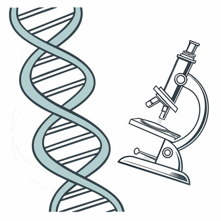 Microscope and DNA strand, vector illustration isolated on white background.のイラスト素材