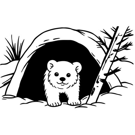 Black and White Cartoon Illustration of Cute Polar Bear Animal Character for Coloring Bookのイラスト素材