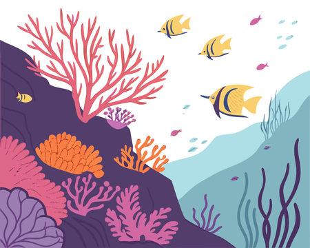 underwater scene with corals and tropical fish vector illustration graphic designのイラスト素材
