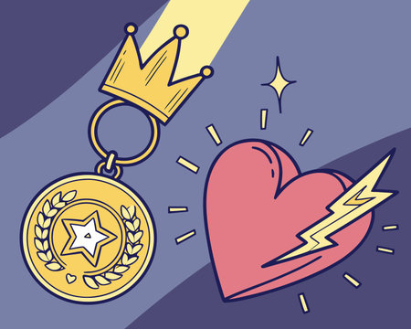 heart with crown and medal to valentines day vector illustration designのイラスト素材