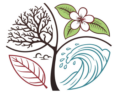 Illustration of a tree with leaves and flowers on a white backgroundのイラスト素材