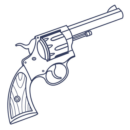 Vector illustration of revolver. Isolated on white background. Outline drawing.のイラスト素材