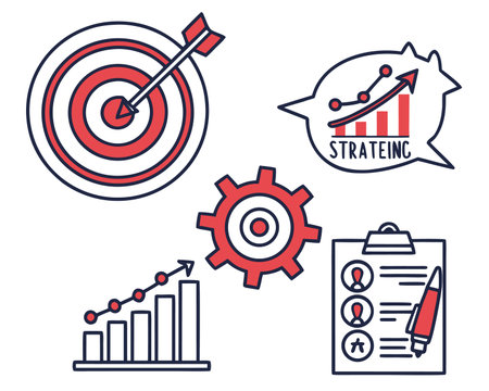 Business strategy icons set. Flat illustration of business strategy vector icons for web designのイラスト素材