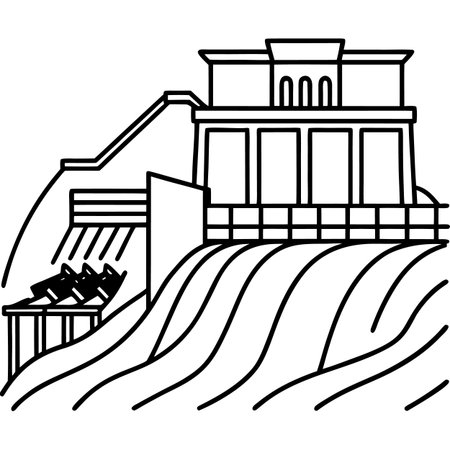 Dam and flood. Vector illustration of a dam on the river.のイラスト素材