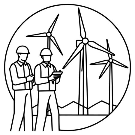 engineer and engineer with wind turbines windmill vector illustration graphic designのイラスト素材