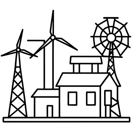 Windmill and farm icon. Outline illustration of windmill and farm vector icon for webのイラスト素材
